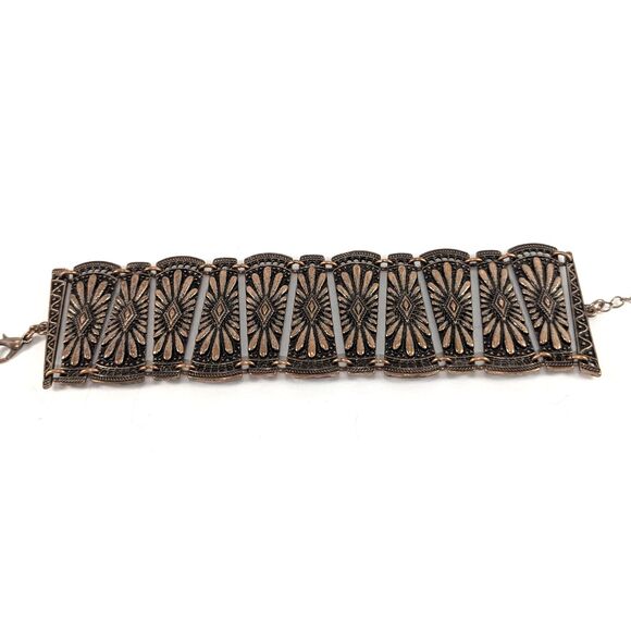 Copper Black Vintage Embossed Link Bracelet - Picture 6 of 8